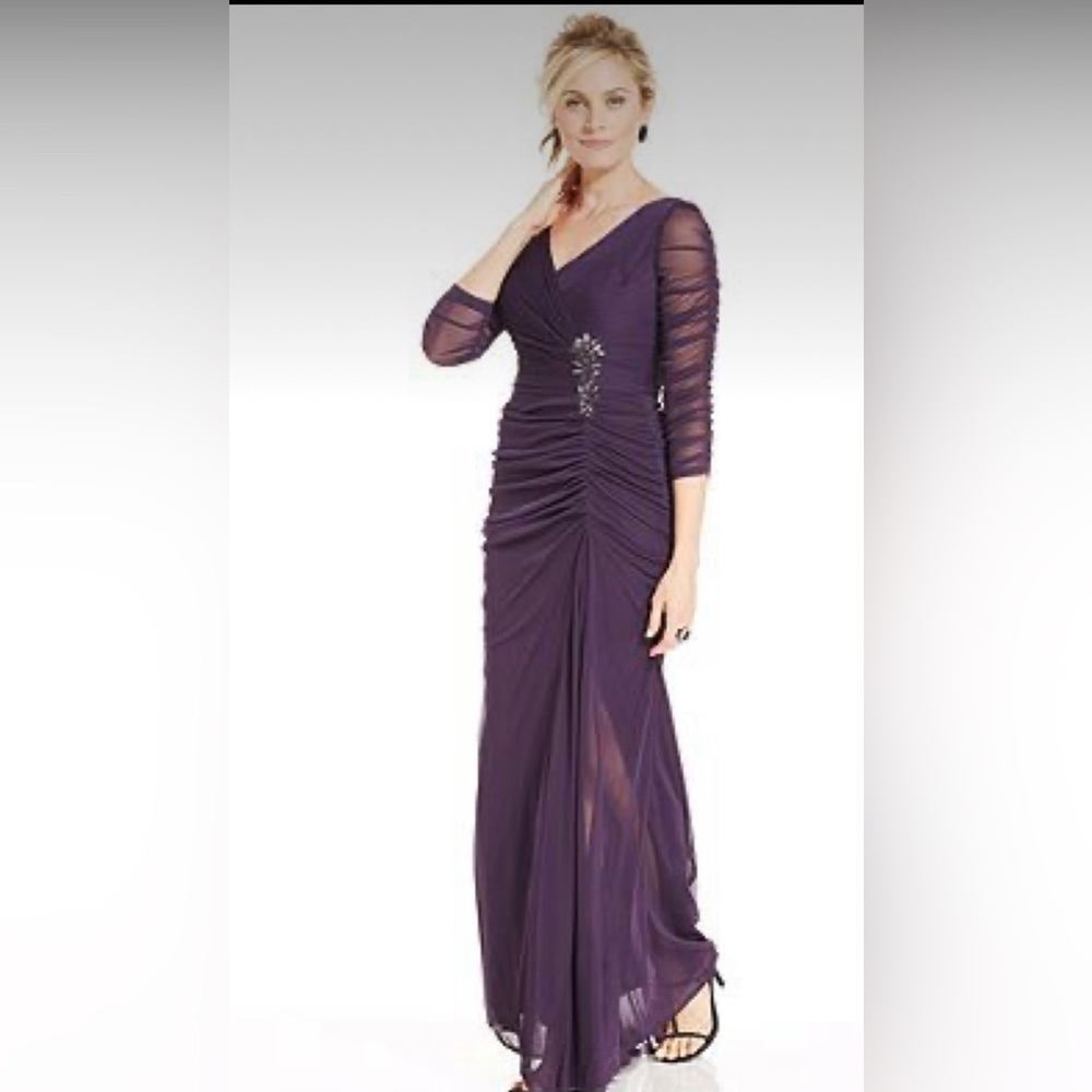 Maroon Ruched Adrianna Papell Evening Gown